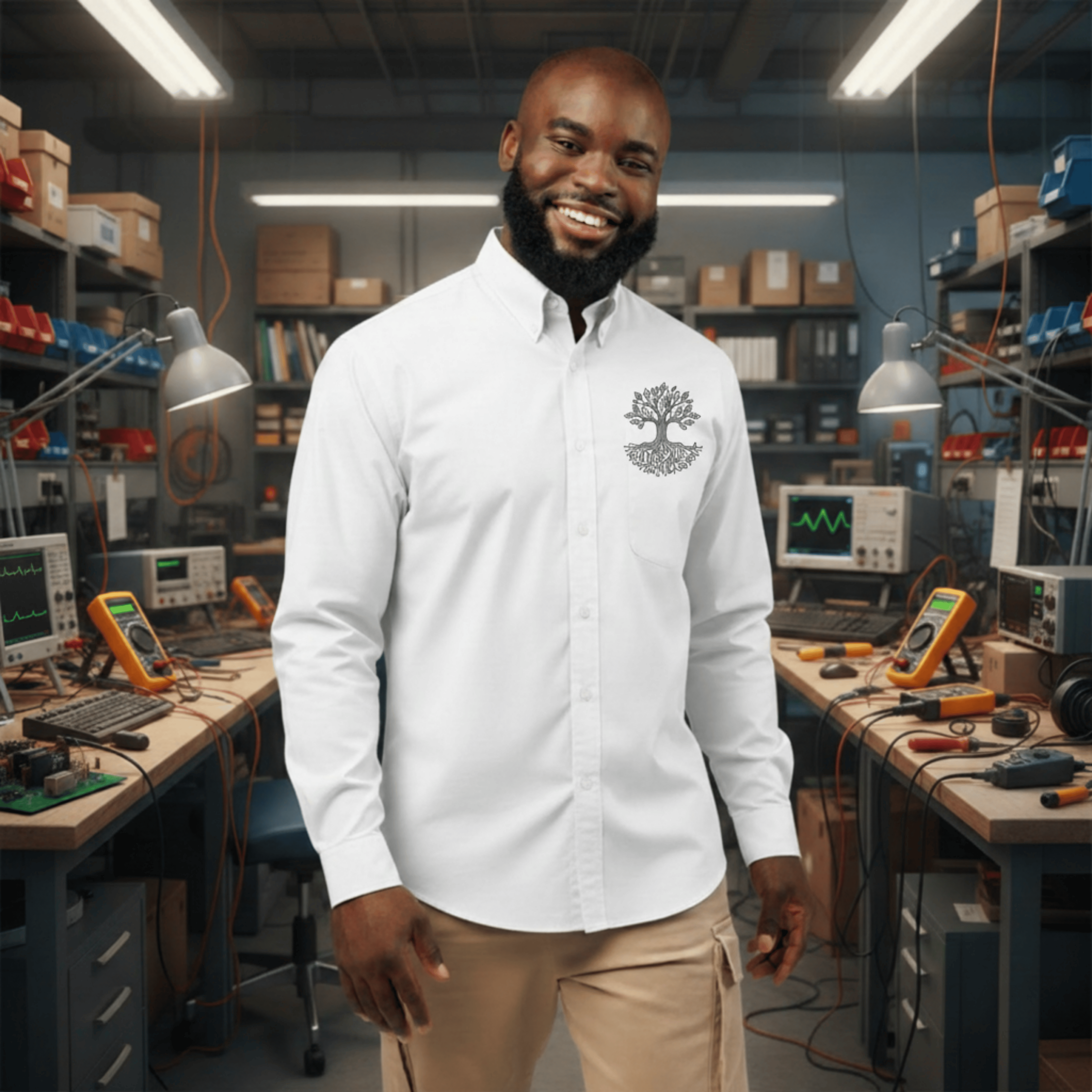 Circuit Traces Tree Embroidered Long Sleeve Shirt Secondary image